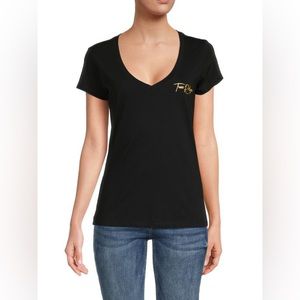 NWT True Religion Black Script Buddha V-Neck Tee Shirt